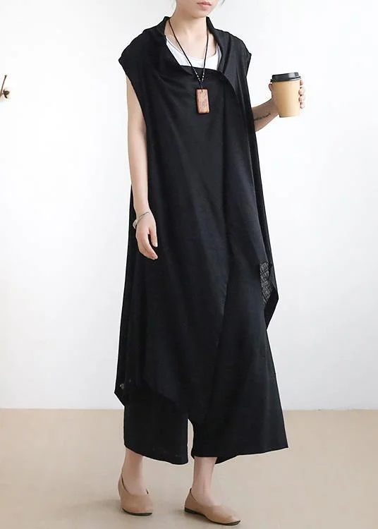 New casual ladies black vest with cotton wide-leg pants two-piece suit