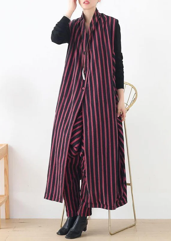 2024 autumn and winter  leisure long red striped Vest waist pants suit