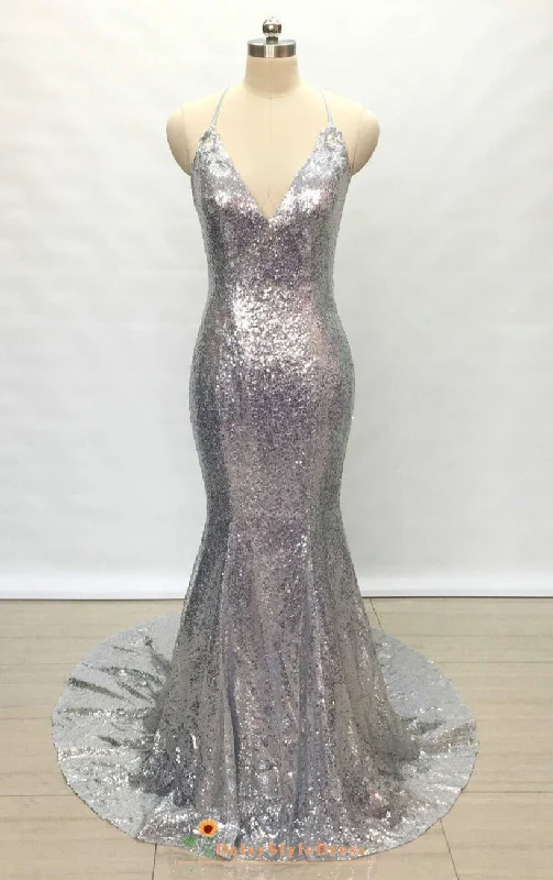 Fitted Silver Sequins Pageant Dress Glitter Sequin Dress