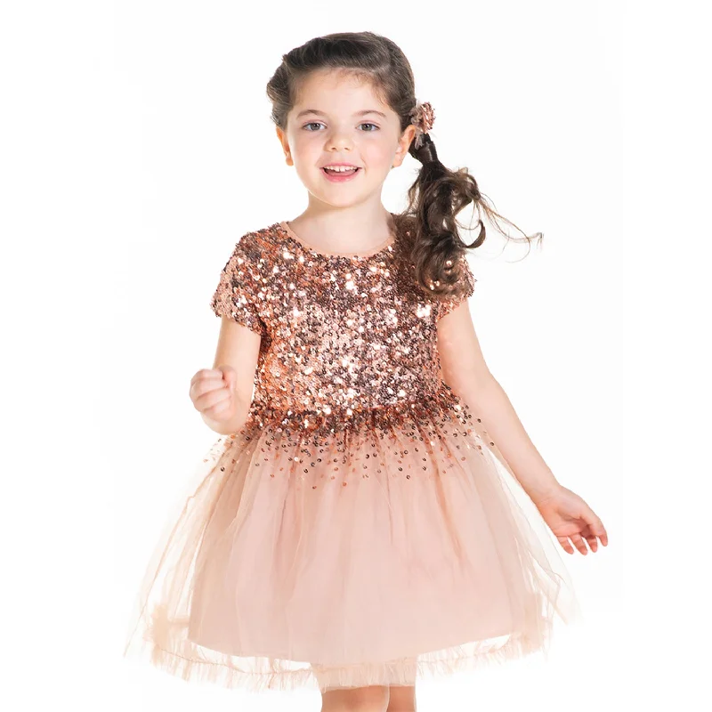 Salmon Sequins Dress With Bow And Clip Sparkly Sequin Dress