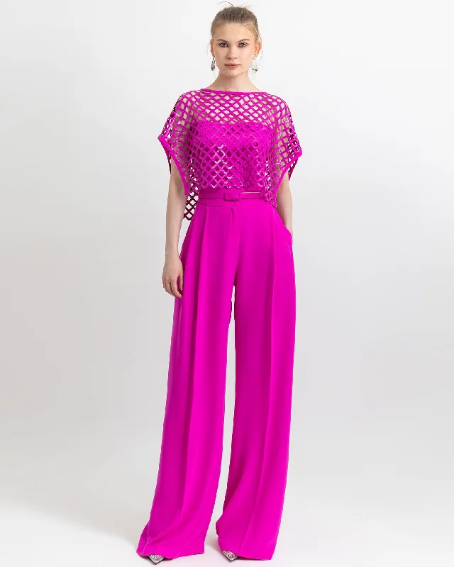 Sequins Top with Straight Cut Crepe Pants