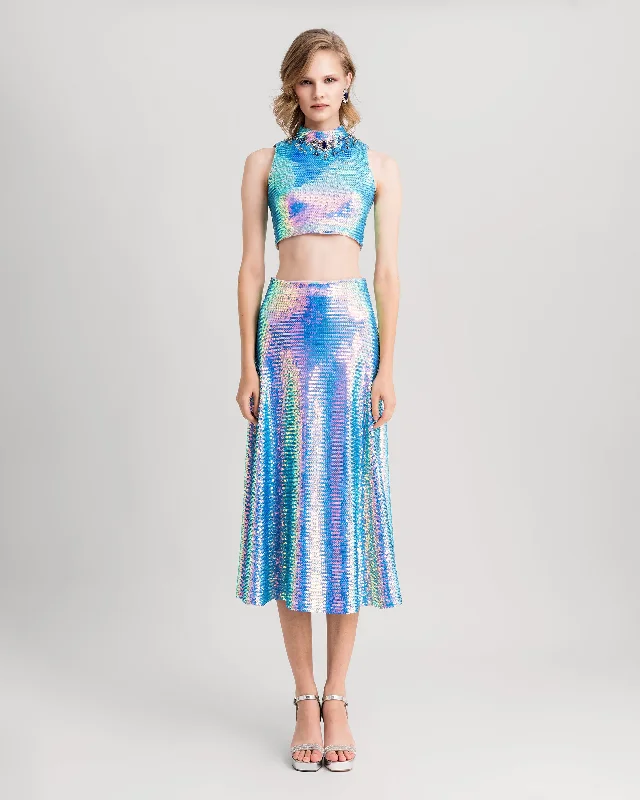 Sequins Top And Flared Skirt Modern Sequin Dress