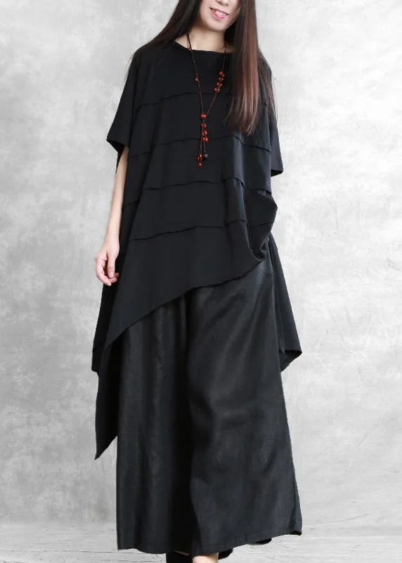 Loose irregular black two-piece personality tops wide-leg pants