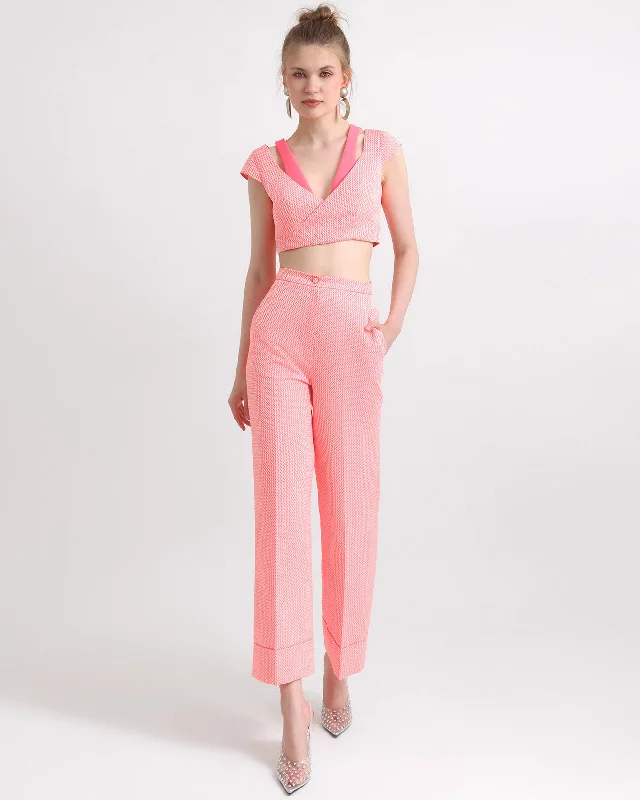 Straight Cut Cropped Pants with Cropped Jacquard Top