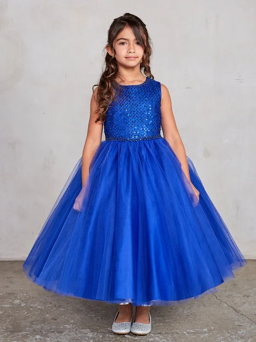 Girl Dress with Sequin and Tulle Skirt Dress by TIPTOP KIDS - AS5752 Long Sleeve Sequin