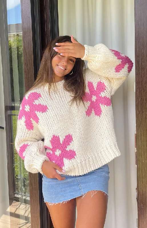 Ryver Cream Flower Knit Sweater