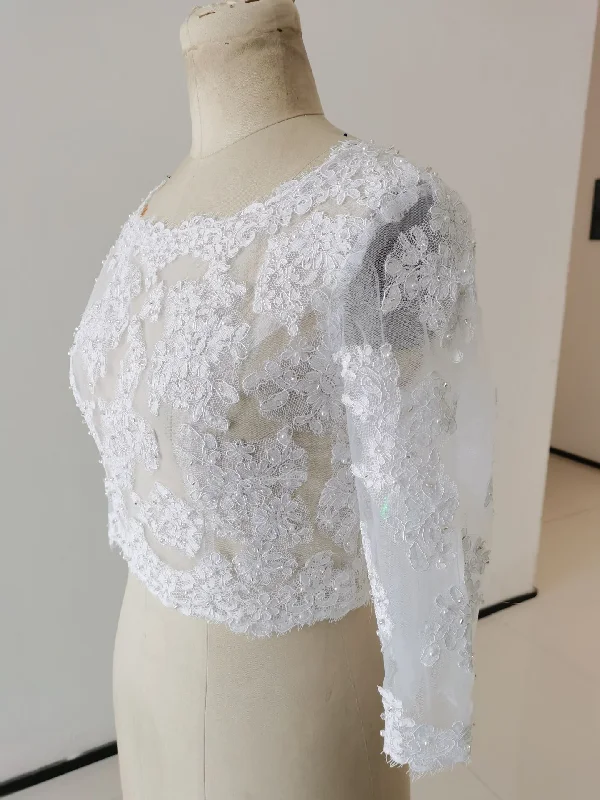 Sequined Pearl Lace Wedding Jacket Women's wool jackets