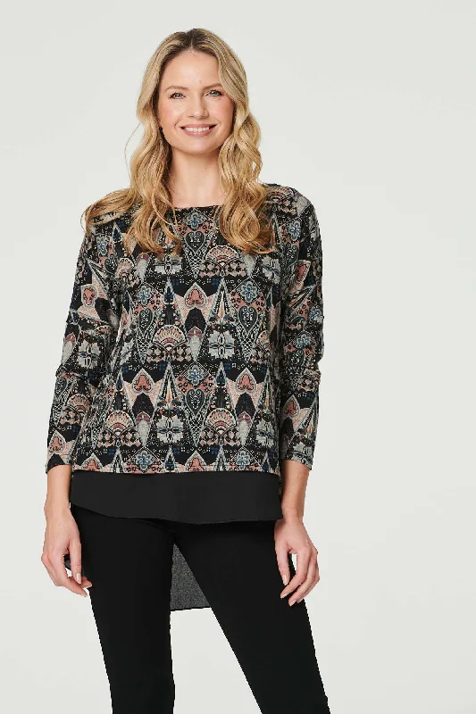 Printed Layered Hem Jumper