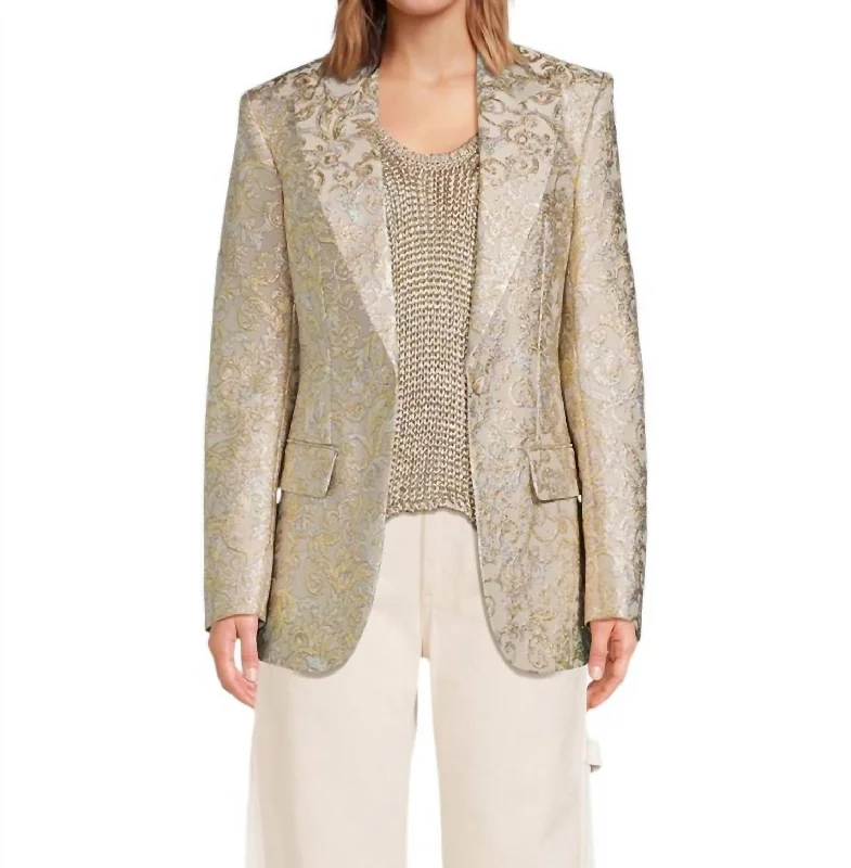 Brocade Jacket In Gold Chic Double-breasted Blazer