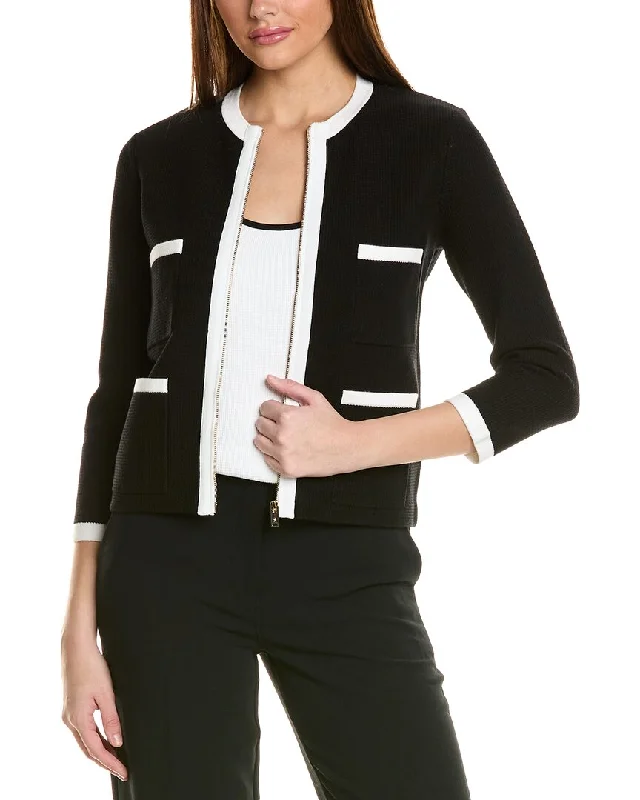 St. John Contrast Trim Slim Fit Office Blazer