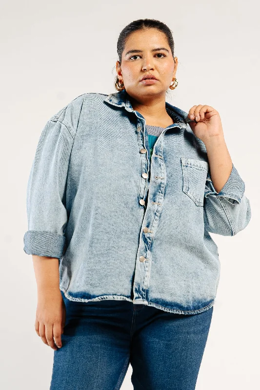 Washed Out Vintage Denim Shacket Women's party jackets