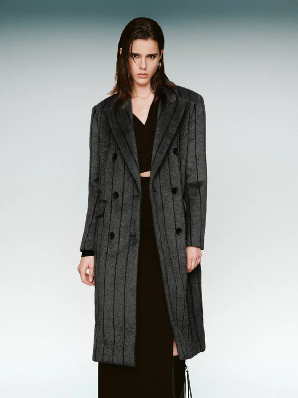 Striped Peak Lapel Longline Coat