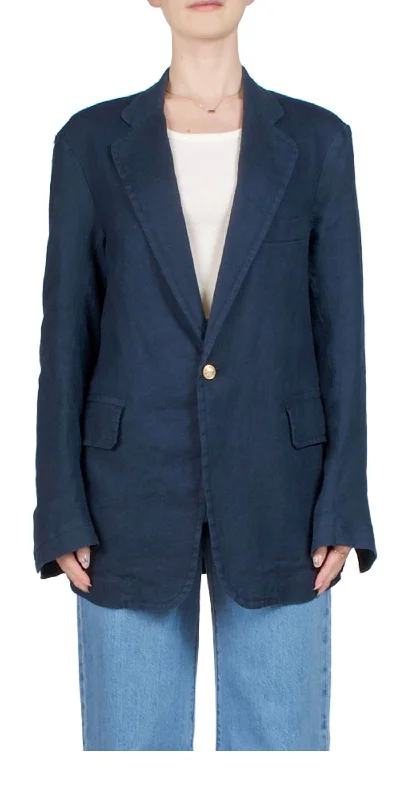 Deconstructed Linen Blazer In Navy Elegant Blazers for Women