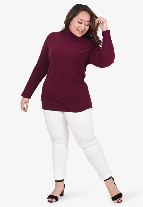 Wahida Warm Turtleneck Inner Top - Burgundy Women's softshell jackets