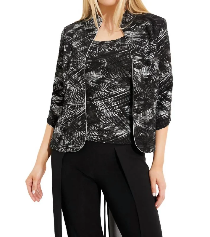 Open Front Casual Set Top Blazer In Black/silver Checked Blazer for Women