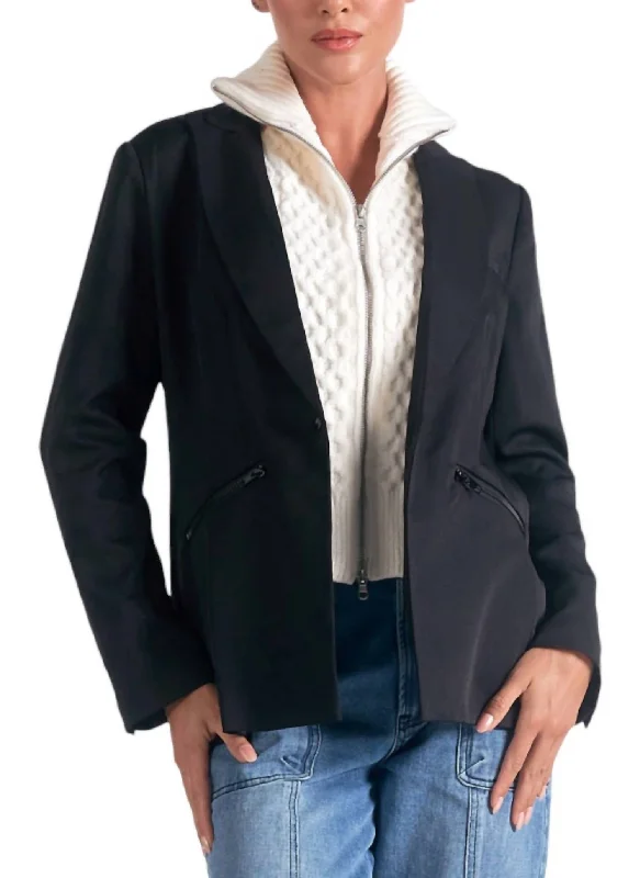 Blazer Sweater In Blk/off White Double Button Blazer