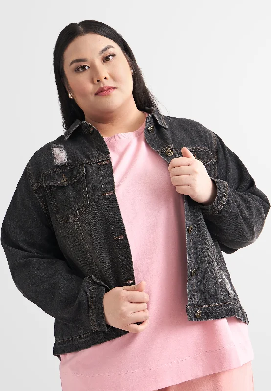 Jezebel Ripped Denim Jacket - Black Women's short jackets