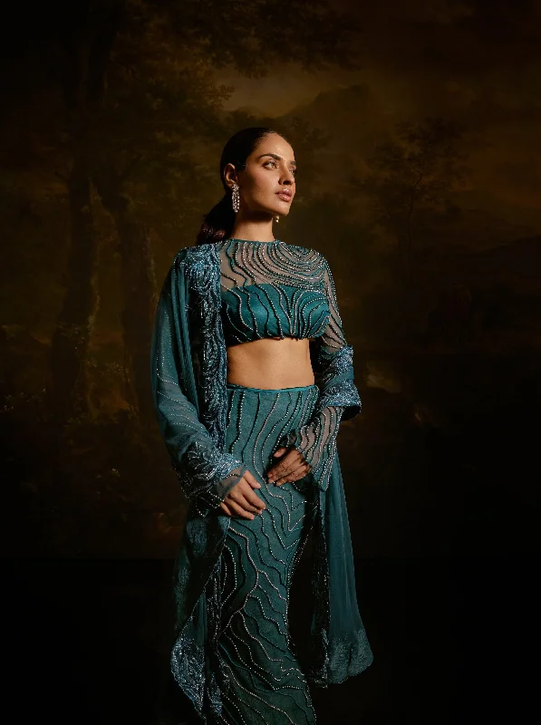 Meera Teal Embroidered Lehenga Set