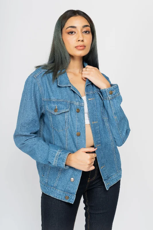 Mid-Blue Denim Trucker Jacket Women's Columbia jackets