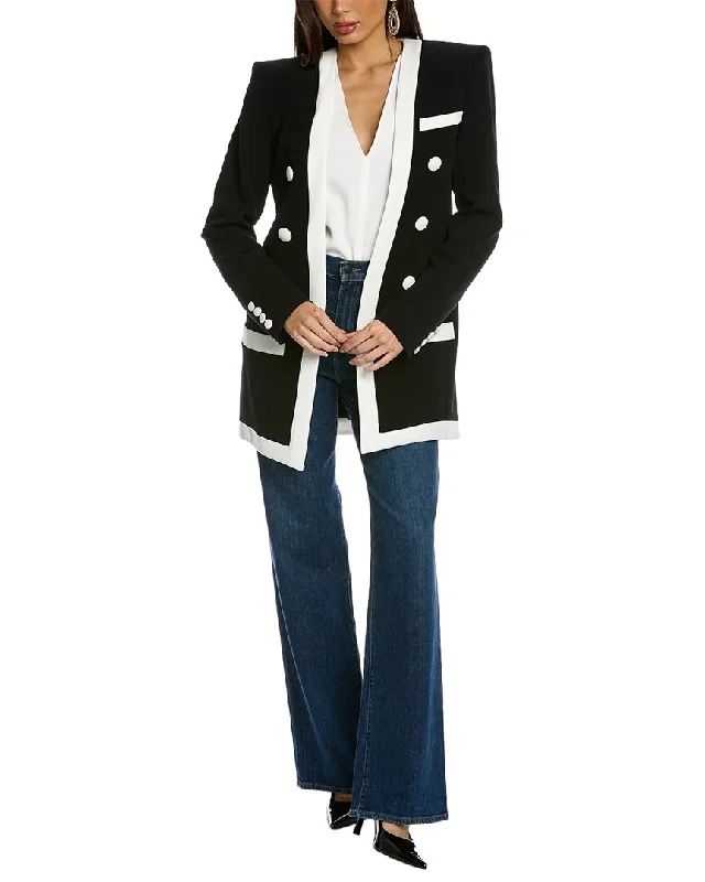 Balmain Long Collarless 6-Button Crepe Jacket Buttoned Women’s Blazer