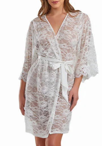 Andrea Soft Sheer Lace Robe with Self Tie Satin Sash Postpartum pajama sets