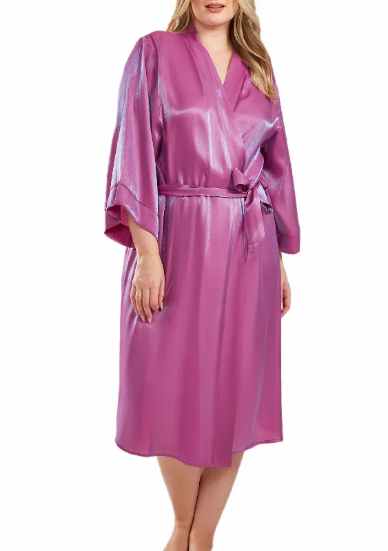 Autumn Plus Size Iridescent Robe with Self Tie Sash and Inner Ties. Polyester pajama sets