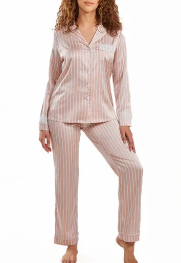 Brittney Satin Striped Button Down Pajama Pant Set Classic pajama sets