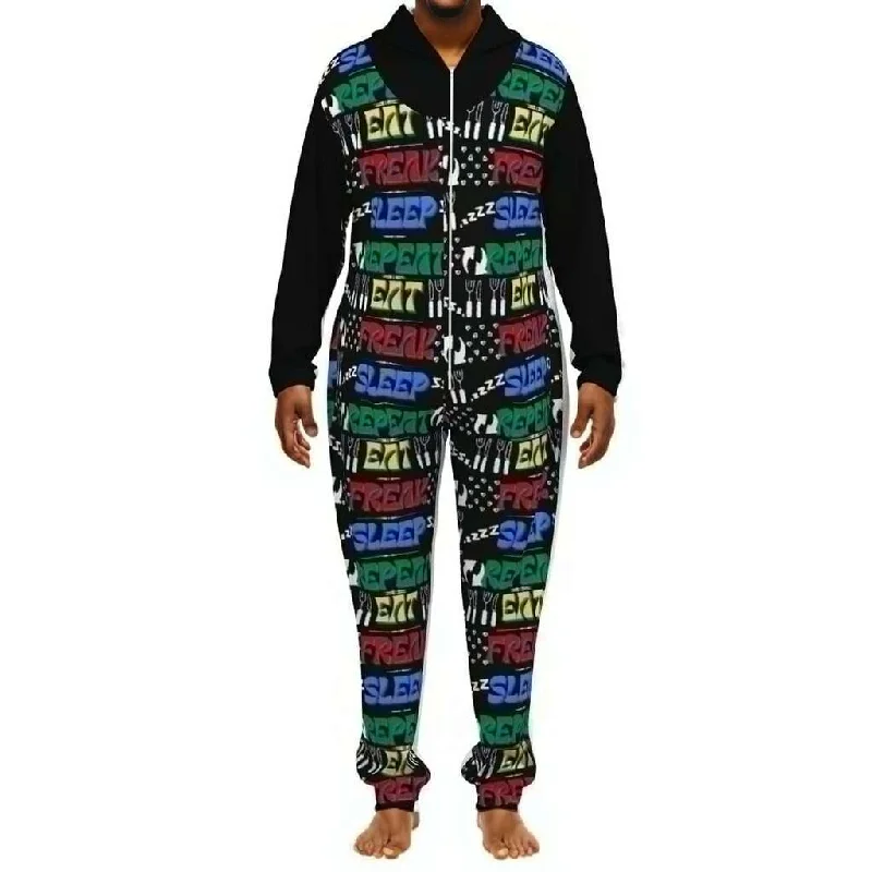 "Eat Freak Sleep Repeat" Unisex Thickened Home Jumpsuit Work-from-home pajama sets