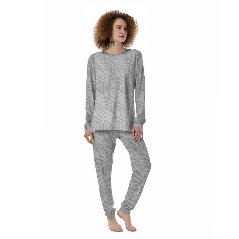 Geometric Grey Polygonal Print Women's Pajamas Cute pajama sets