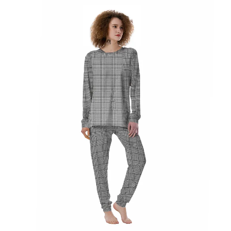 Gingham White And Grey Print Pattern Women's Pajamas Silk pajama sets