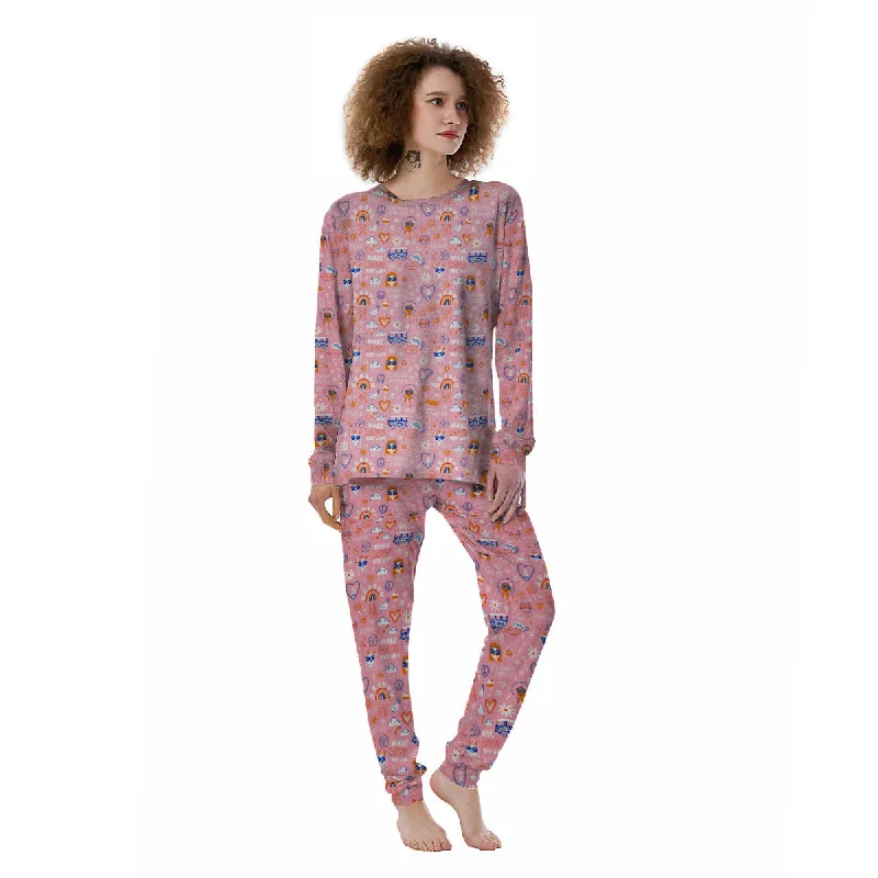 Girly Love And Peace Sign Print Pattern Women's Pajamas Best pajama sets for cold weather