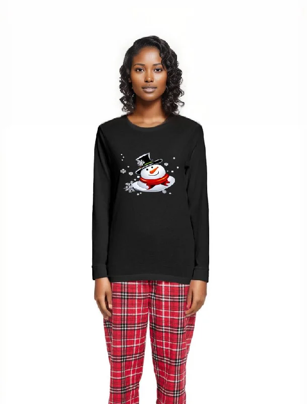 Snow Man's Delight Women's Long Sleeve Top and Flannel Christmas Pajama Set Three-piece pajama sets