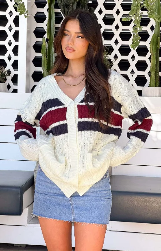 Nikkitta Cream Striped Cardigan Trendy oversized sweaters