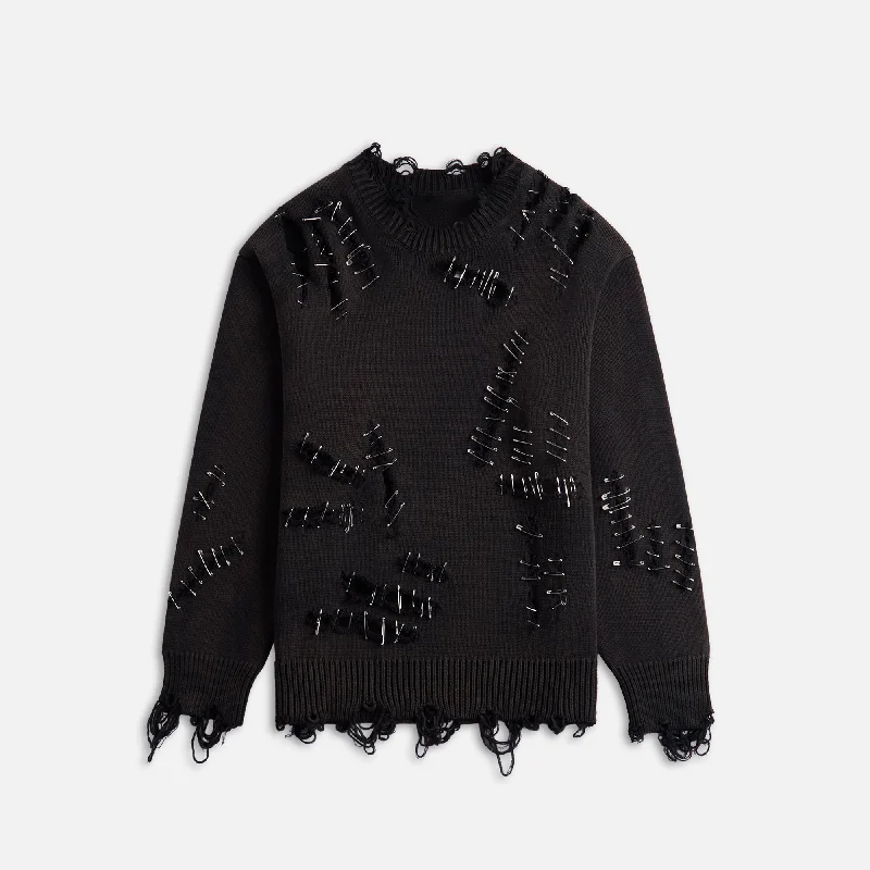 R-13 Slashed Boyfriend Sweater - Black Acrylic sweaters