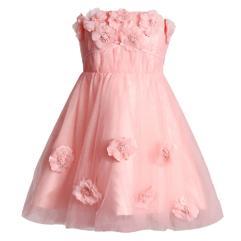 Fairytale Bloom Rosette Applique Pleated Strapless Bow Tie Tulle Mini Dress Expensive mini dresses