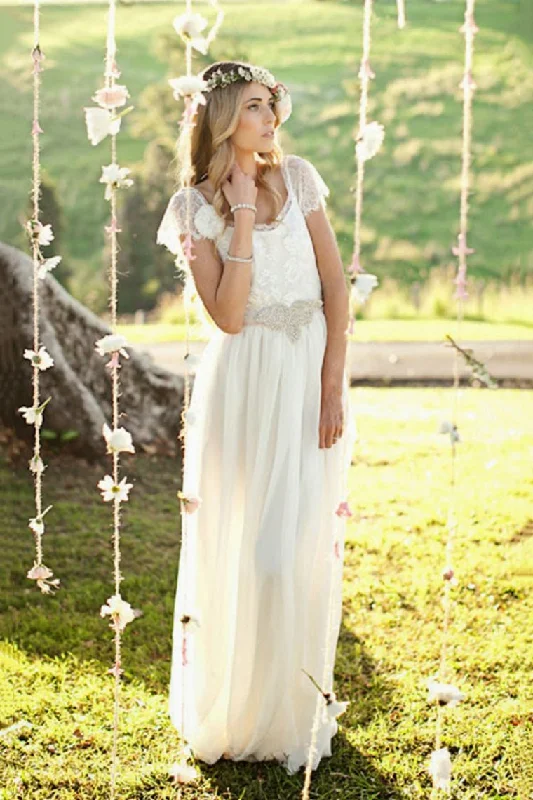 A Line Wedding Dresses Chiffon & Lace With Beading Boho Wedding Gown