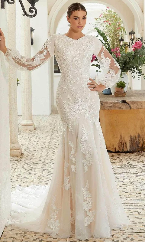 Mori Lee Bridal 30127 - Long Sleeve Floral Wedding Dress Classic Bridal Dress