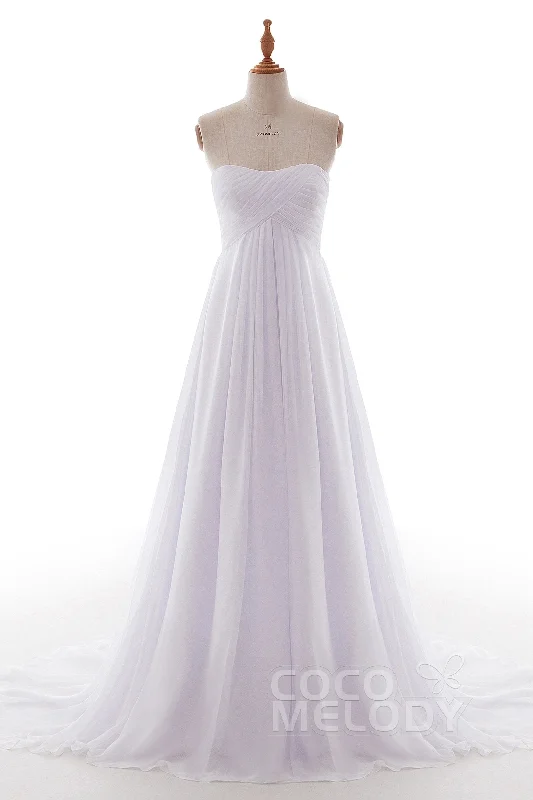 A-Line Court Train Chiffon Wedding Dress Pleating PR1436 Formal Wedding Dress