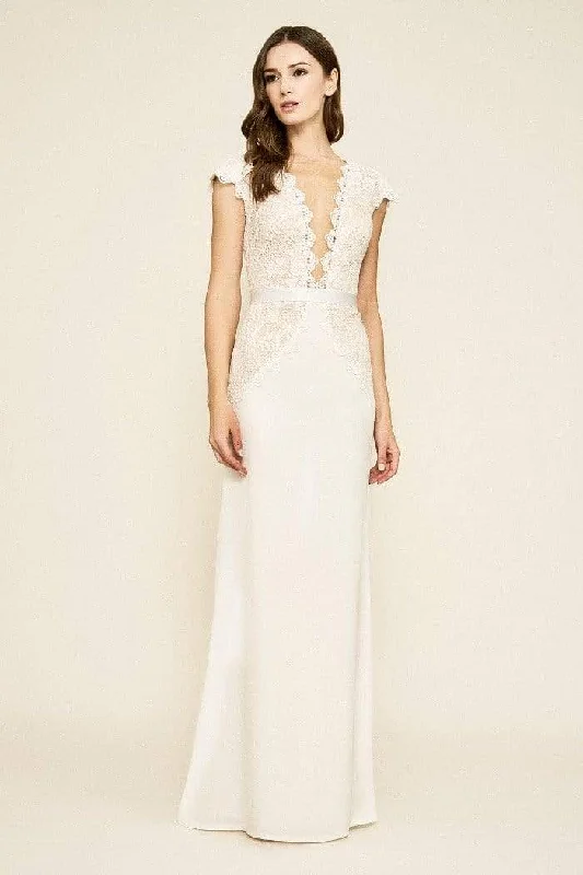 Tadashi Shoji - Basilah V-Neck Crepe Gown Sleeveless Wedding Dress