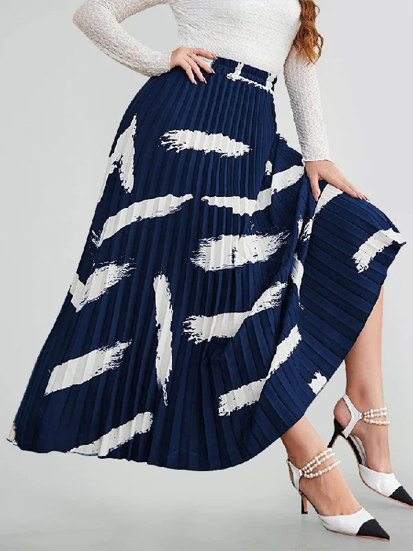 Brushstroke Print Pleated A-Line Skirt Elegant unclassified skirts