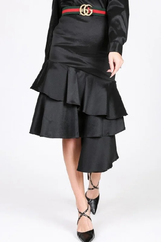 Asymmetrical Ruffle Bottom Satin Skirt Cotton unclassified skirts