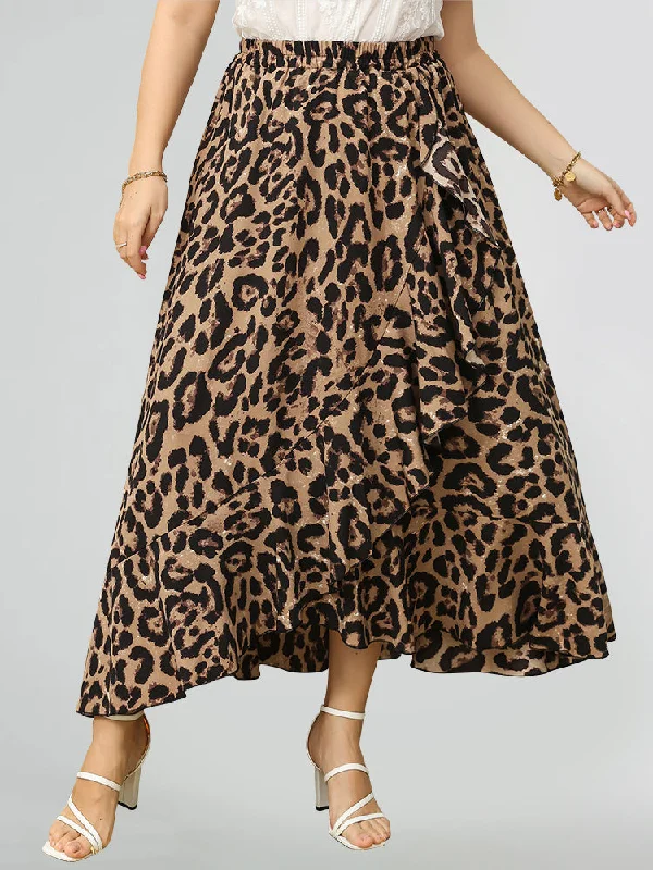 Leopard Print Ruffle Hem Skirt Club unclassified skirts