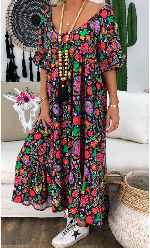 Find Yourself Floral Puff Sleeve Midi Dress Cotton midi dresses