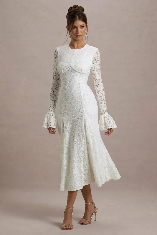 For Life | Cream Lace Long-Sleeve Midi Dress Best midi dresses for casual wear