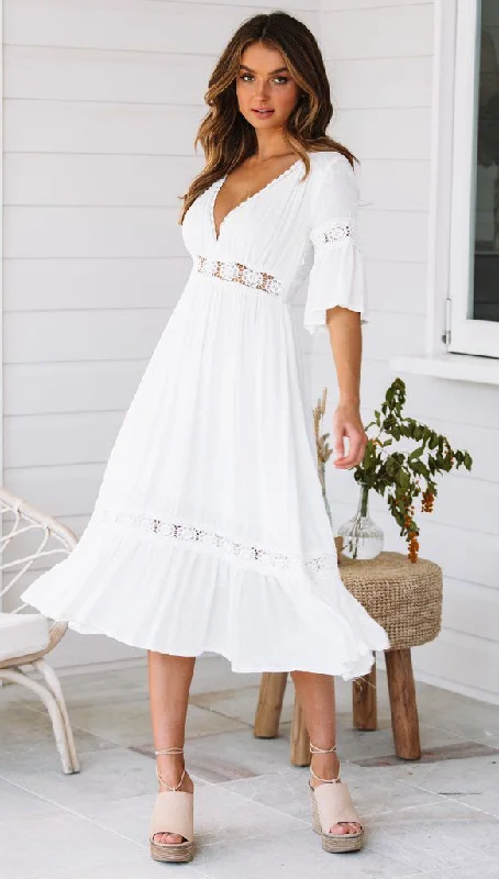 Genae Smocked Ruffle Tiered Midi Dress Flowy midi dresses