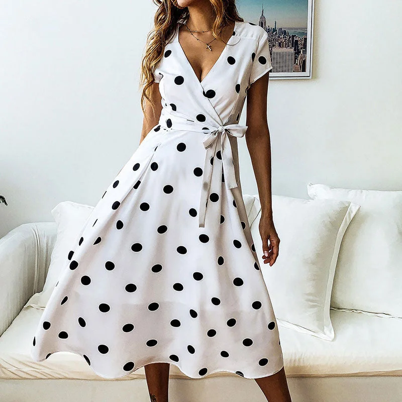 On My Own Linen Cotton Polka Dot Midi Dress Flowy midi dresses