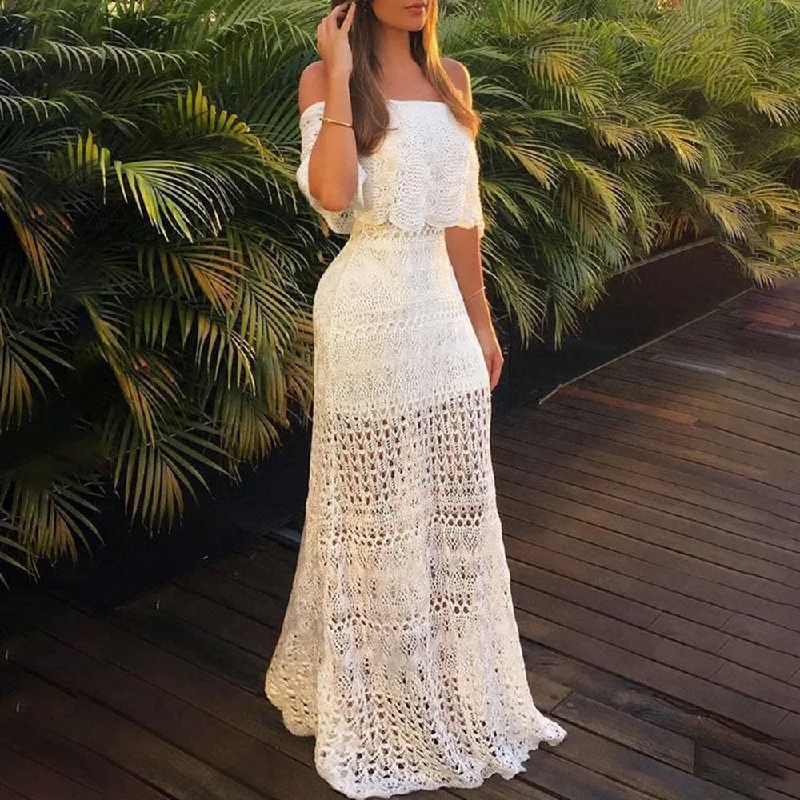 Pascal Tiered Crochet Lace Midi Dress - White Vacation midi dresses