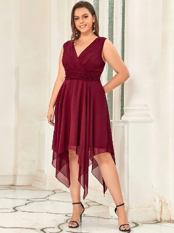 Plus Size Double V Neck Ruched-Waist Midi Chiffon Bridesmaid Dress Trendy midi dresses under $50