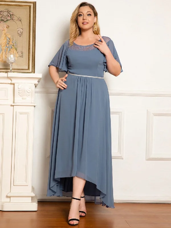 Plus Size Women's Casual Boat Neck A-Line Midi Dress with Asymmetrical Hems Best midi dresses for petites