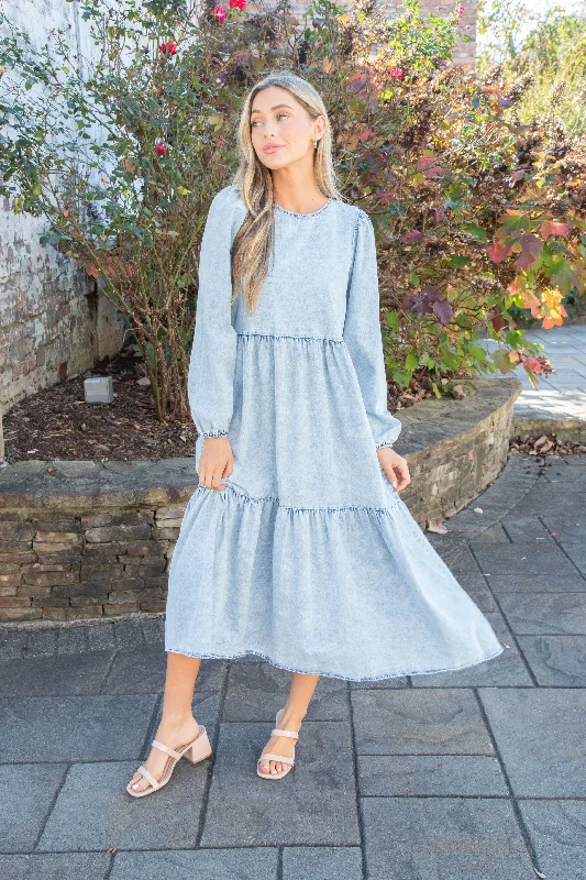 Rena Acid Wash Midi Dress, Washed Denim Best midi dresses for tall women